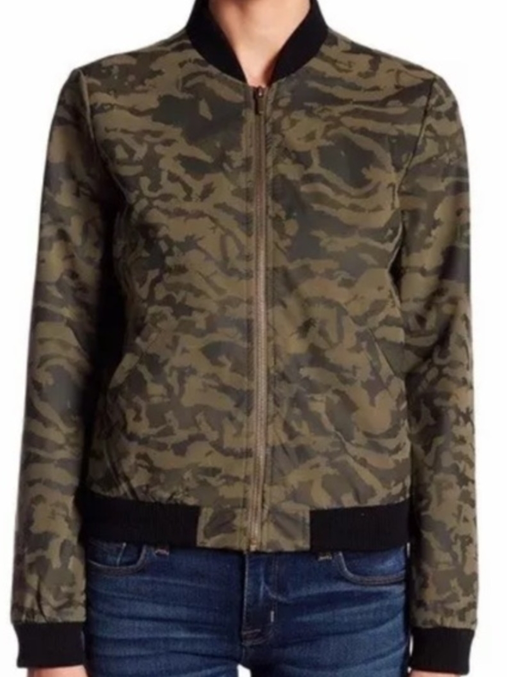 Women's Camo Bomber Jacket - Olive Green Size M